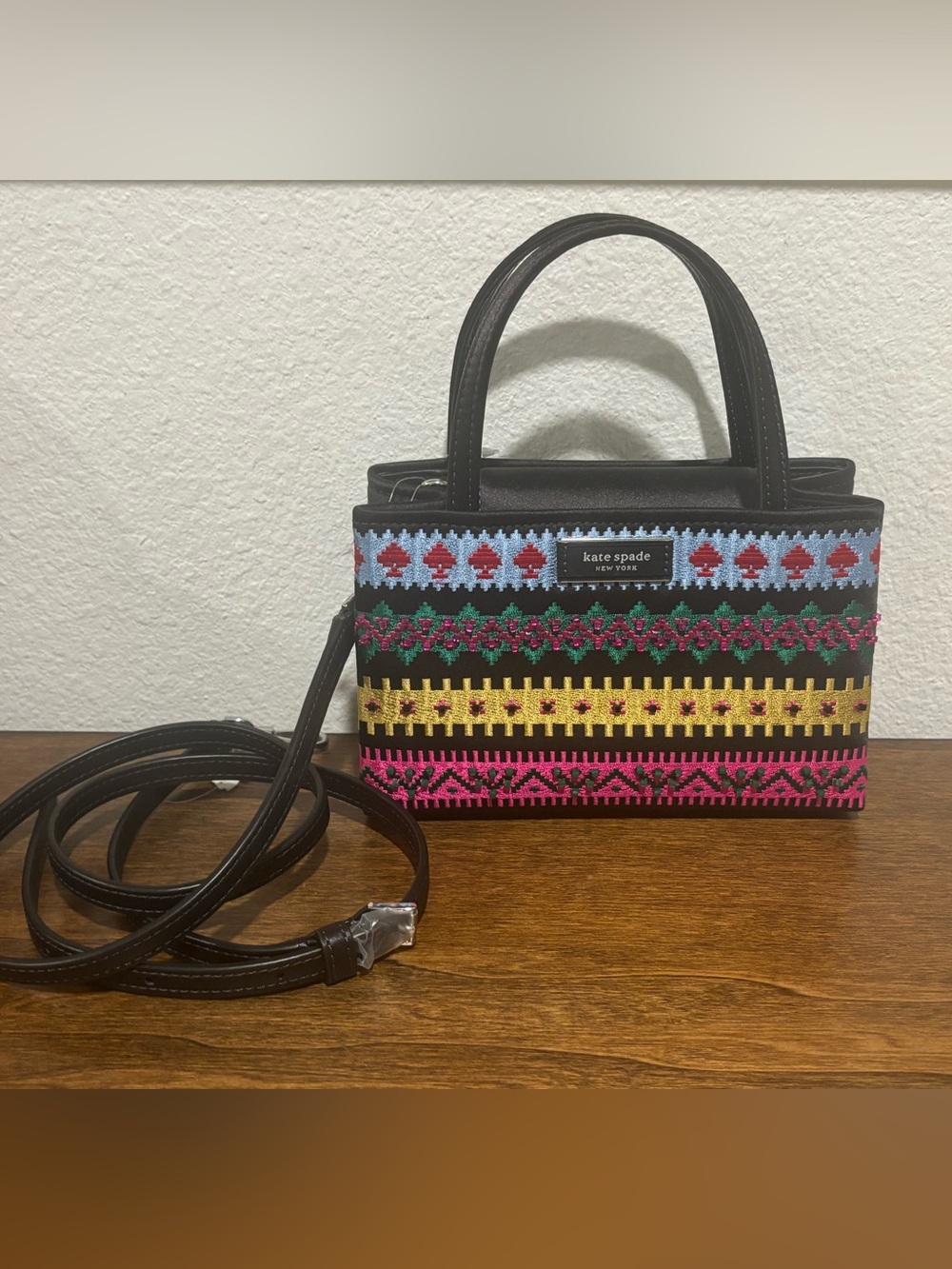 kate spade Mini Black Multi-Color Embroidered Crossbody - Picture 3 of 12